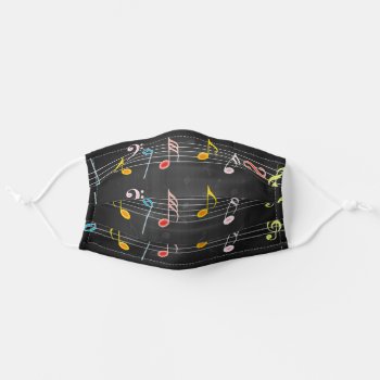 Music Notes On Black Adult Cloth Face Mask by GroovyFinds at Zazzle