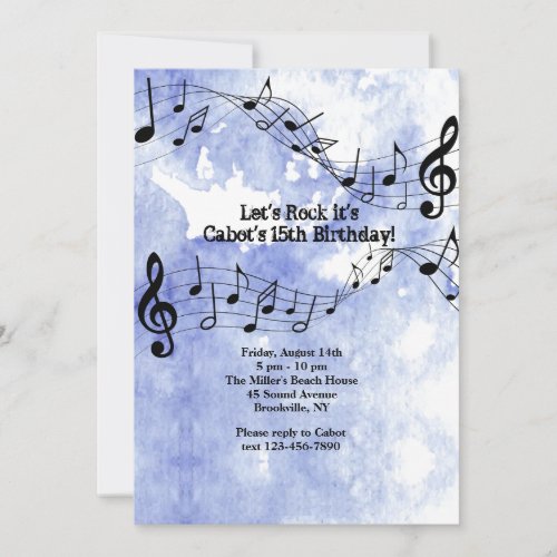Music Notes On Blue Background Invitation