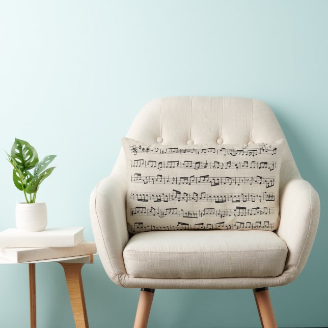 Music Notes on Burlap Lumbar Pillow (Chair)