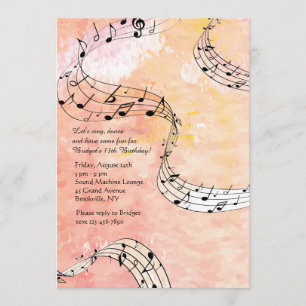 Music Notes On Coral Background Invitation