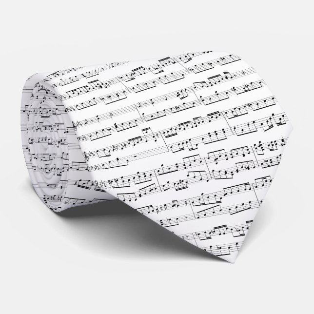 Music notes on Customizable white color background Neck Tie (Rolled)