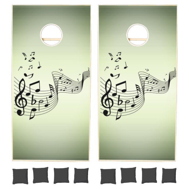Music Notes on Green Cornhole Set (Set)