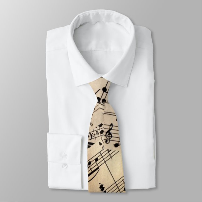 music notes on old paper neck tie (Tied)