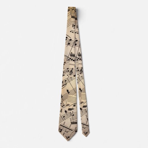 music notes on old paper neck tie