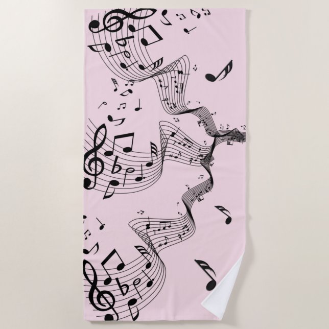 Music Notes on Pink Beach Towel (Front)