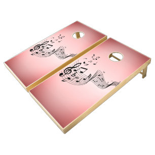 Music Notes on Red Cornhole Set