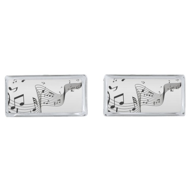 Music Notes on Silver Cufflinks (Front)