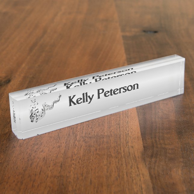 Music Notes on Silver Desk Name Plate (Side)