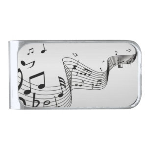 Music Notes on Silver Finish Money Clip
