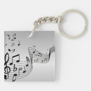Music Notes on Silver Keychain