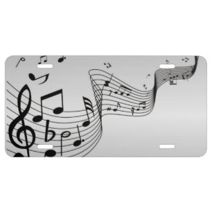 Music Notes on Silver License Plate