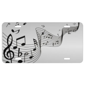 Music Notes on Silver License Plate