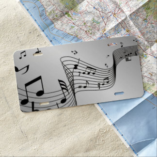 Music Notes on Silver License Plate