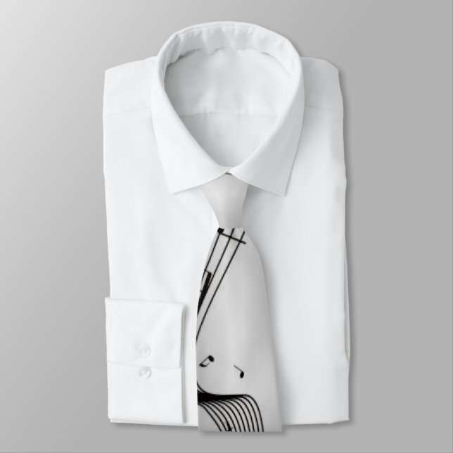 Music Notes on Silver Neck Tie (Tied)