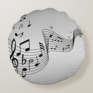 Music Notes on Silver Round Pillow