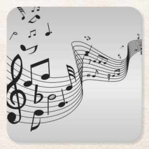Music Notes on Silver Square Paper Coaster