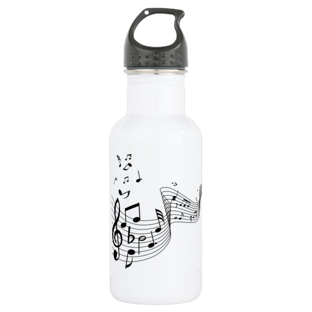 Music Notes on Silver Stainless Steel Water Bottle (Front)