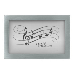 Music Notes on Silver with Name Belt Buckle