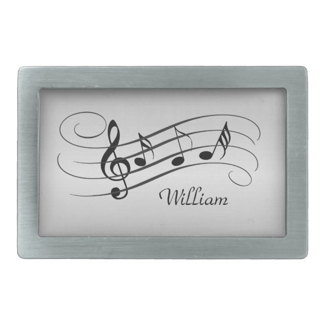 Music Notes on Silver with Name Belt Buckle (Front)