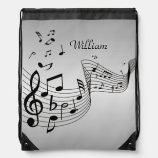 Music Notes on Silver with Name Drawstring Bag