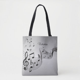 Music Notes on Silver with Name Tote Bag
