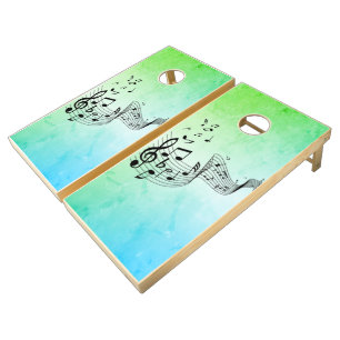 Music Notes on Two Tone Seafoam and Blue Cornhole Set