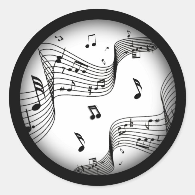 Music Notes on White  Classic Round Sticker (Front)