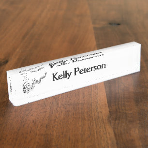 Music Notes on White  Desk Name Plate