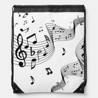 Music Notes on White  Drawstring Bag