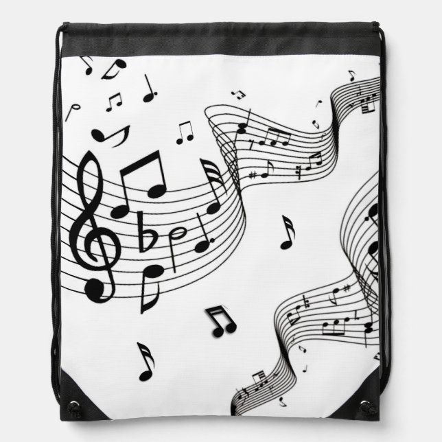 Music Notes on White  Drawstring Bag (Front)