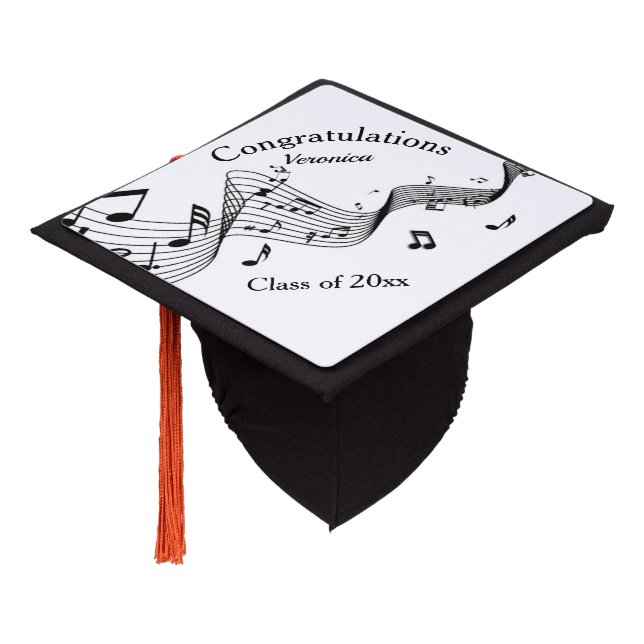 Music Notes on White Graduation Cap Topper (Angled)