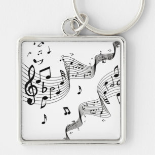 Music Notes on White  Keychain