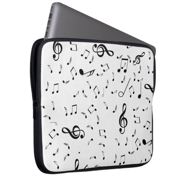Music Notes On White Laptop Sleeve (Front Right)