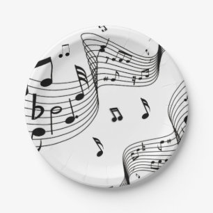Music Notes on White  Paper Plates