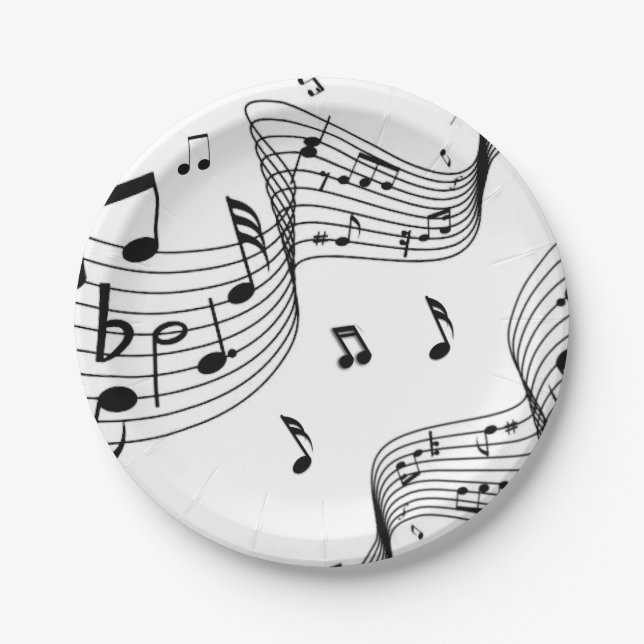 Music Notes on White  Paper Plates (Front)