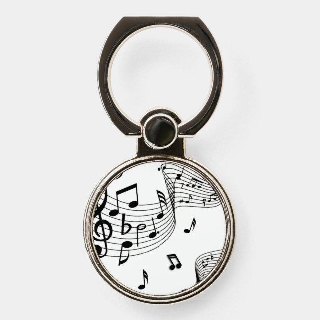 Music Notes on White  Phone Ring Stand (Front)