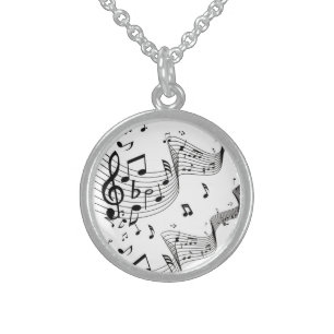 Music Notes on White Sterling Silver Necklace
