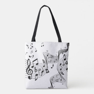 Music Notes on White Tote Bag
