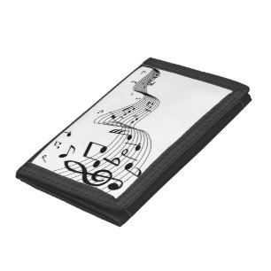 Music Notes on White  Tri-fold Wallet