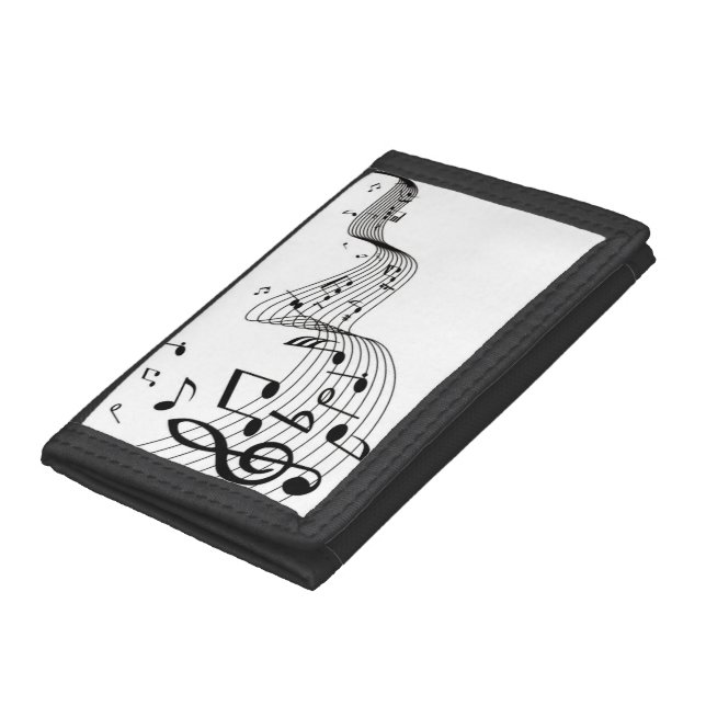 Music Notes on White  Trifold Wallet (Bottom)