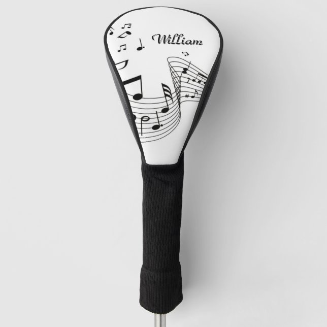 Music Notes on White with Name Golf Head Cover (Front)