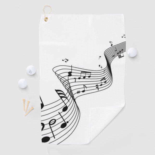 Music Notes on White with Name Golf Head Cover Golf Towel (InSitu)