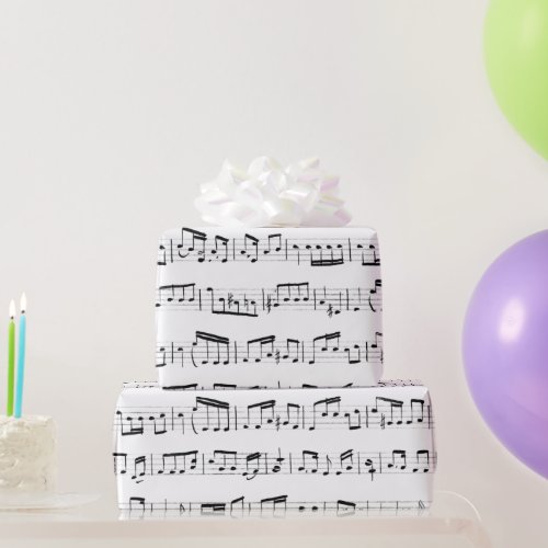 Music Notes on White Wrapping Paper