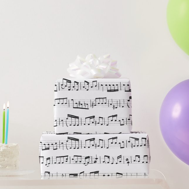 Music Notes on White Wrapping Paper (Party Gifts)