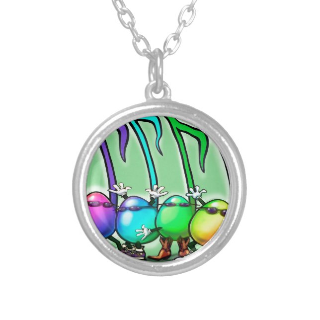 Music Notes Party Silver Plated Necklace (Front)