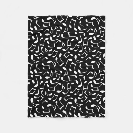 Music Notes Pattern Black and White Fleece Blanket