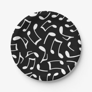 Music Notes Pattern Black and White Paper Plates