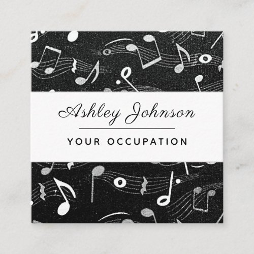 Music Notes Pattern Black  White Social Media  Square Business Card