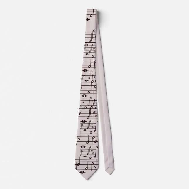 Music Notes Pattern In Beige Neck Tie (Front)