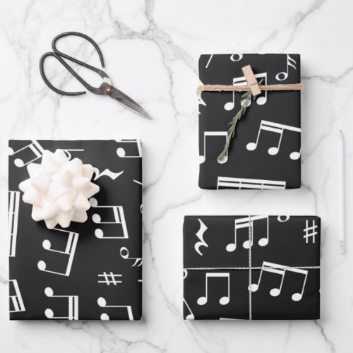Music Notes Pattern in Black and White Wrapping Paper Sheets